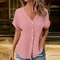 thumbnail image 2 of Tsesme Womens Linen Tops Button Down Dress Shirts Casual Short Sleeve Textured Collared T-shirt Summer Work Blouse, 2 of 9