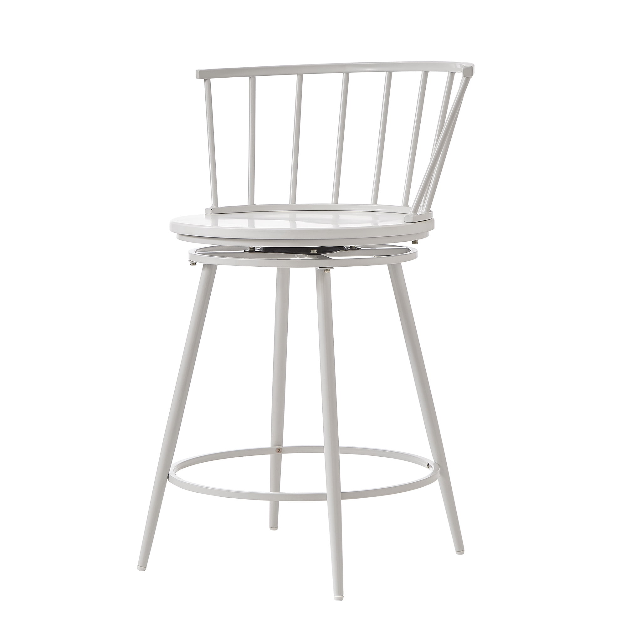 Weston Home Castor Windsor Metal Swivel Counter Stool with Low Spindle Back, Set of 2, White