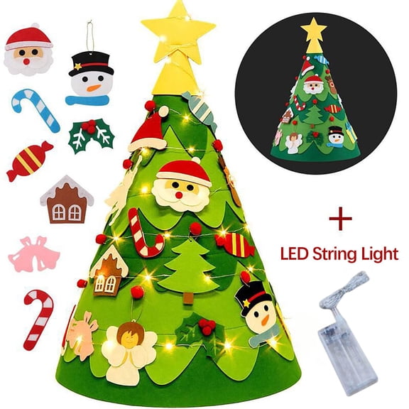 DIY Felt Christmas Tree for Kids,30inch Christmas Decorations for Toddlers with 30pcs Glitter Ornaments,Felt Xmas Tree for Kids Christmas Door Wall Hanging Decorations,Family 3D Fake Xmas Tree