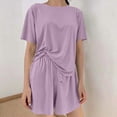 thumbnail image 6 of Sakmal Soft Women Pajama Sets 3pc Short Sleeve Comfy Top and Pants Lightweight Loose Fit Solid Lounge Round Neck Women Loungewear Set, 6 of 6