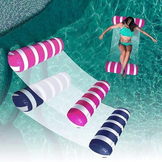 2-Pack Swimming Pool Float Hammock, Multi-Purpose Inflatable Saddle, Lounge Chair, Drifter, Water Hammock (Blue & Rose Red)