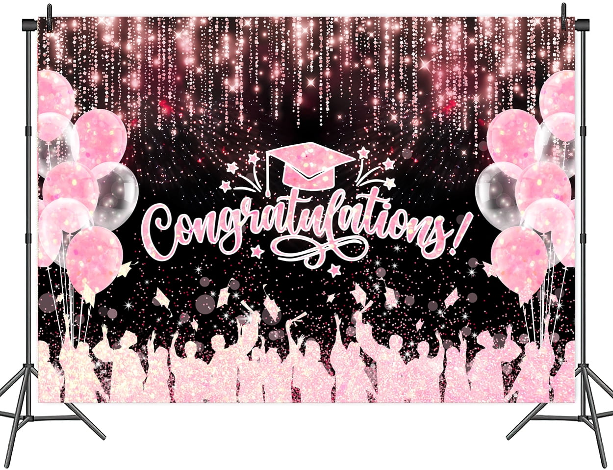 5 x 3 ft Class of 2025 Graduation Backdrop, Congratulations Congrats Pink Grad Photography Background, Bachelor Cap Celebration Party Decorations for School Prom Party Banner