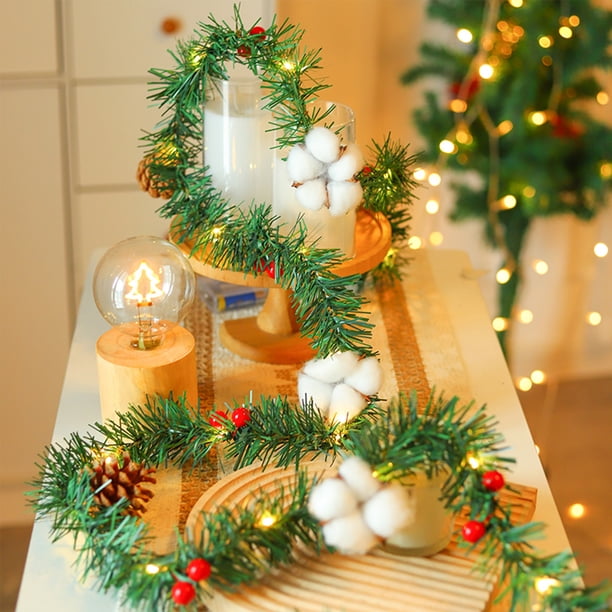 Guirnalda de Luces Led Navideñas de 200 Cm con Forma de Piña, Funciona con Pilas, Luces Blancas Cálidas de Pvc, Guirnalda Decorativa para Repisa de Árbol, Escalera, Decoración de Interiores y Exterio