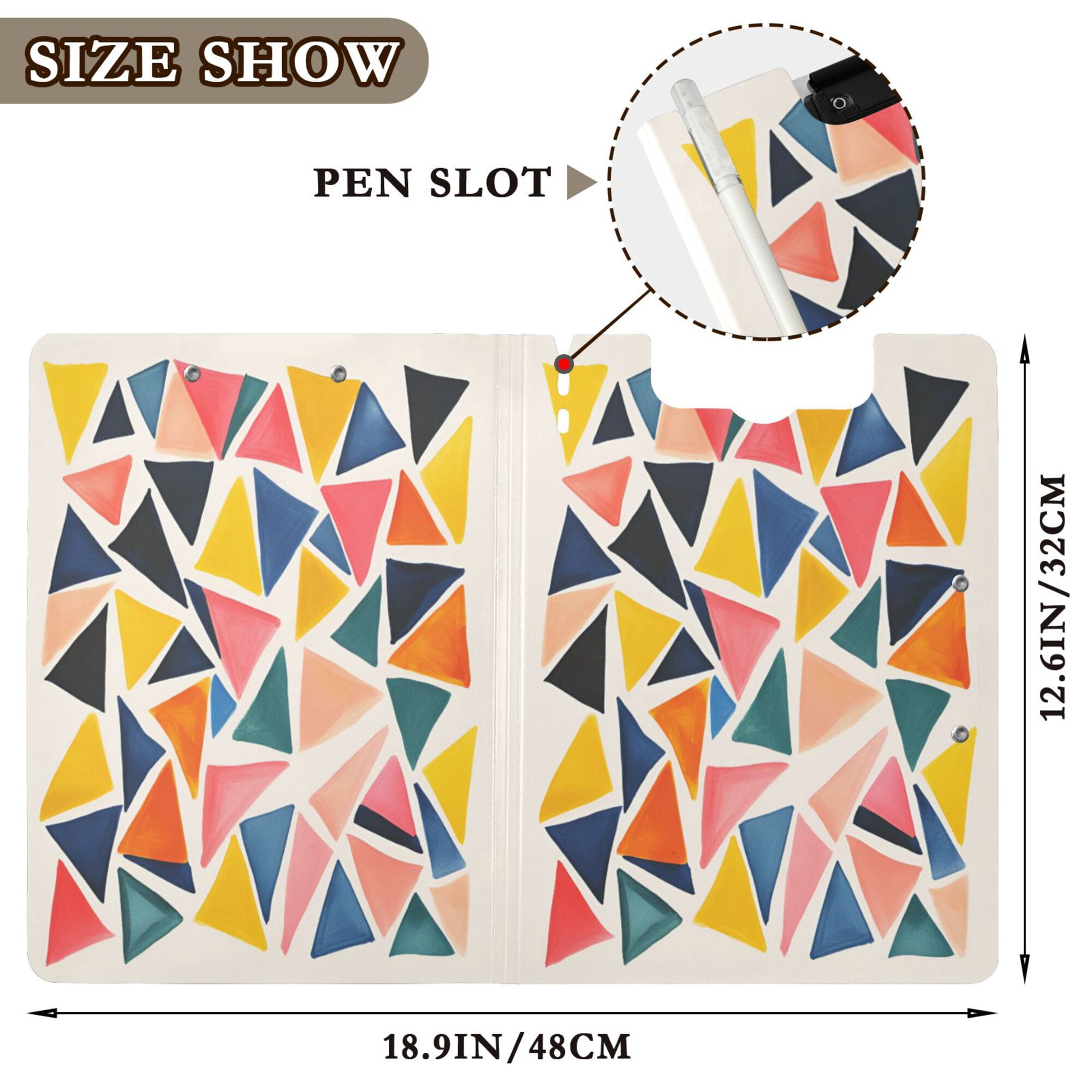 FORMRS A4 Clipboard Folder with Pen Holder Horizontal Foldable School Office Binder, Abstract Triangles
