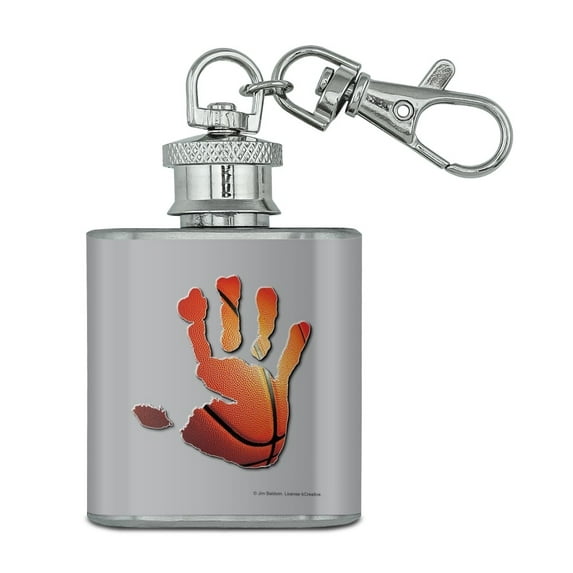 Hand Print Basketball Get a Grip Stainless Steel 1oz Mini Flask Key Chain