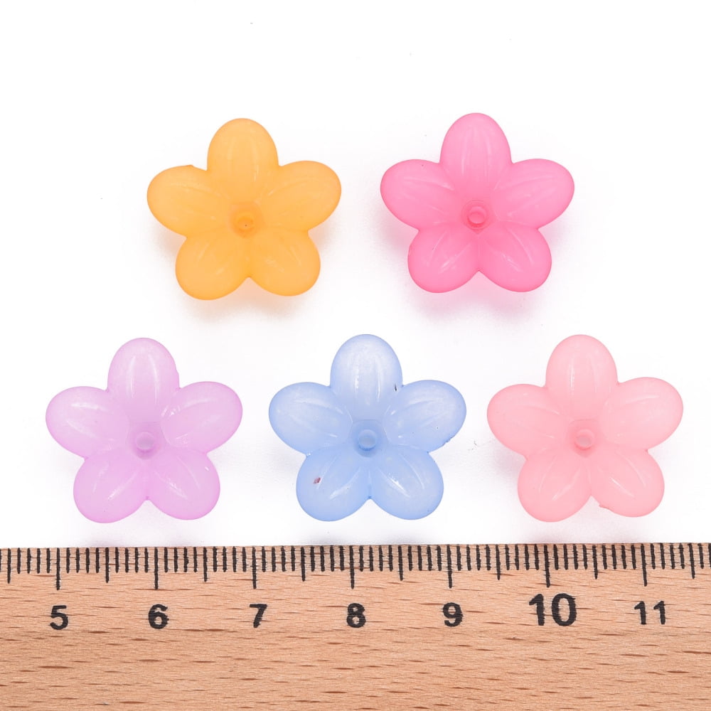 500g Frosted Acrylic Bead Caps 5-Petal Flower Mixed Color 19.5x20x5.5mm Hole: 1.6mm 740pcs/500g