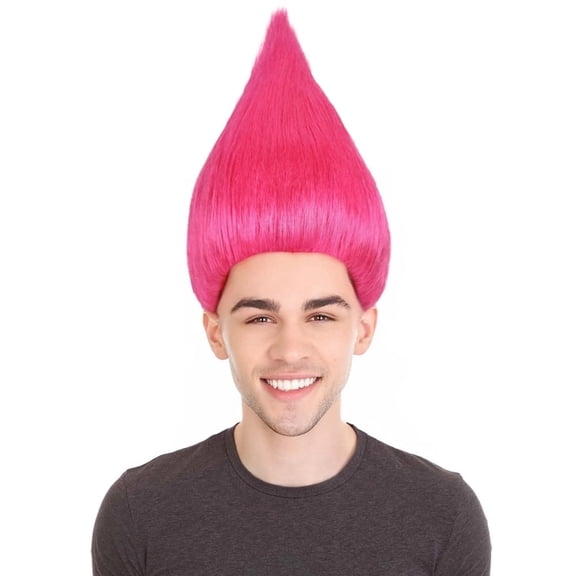 HPO Unisex Troll Wig – Pink Color 80s Style Costume Hairpiece, Capless Synthetic Fiber Design