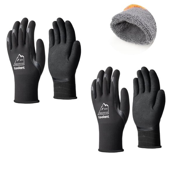 toolant 2 Pairs Winter Work Gloves for Men & Women, Freezer Gloves with Dual-Layer Sandy Latex, Super Durable & Grip, Insulated Liner for Cold Weathe
