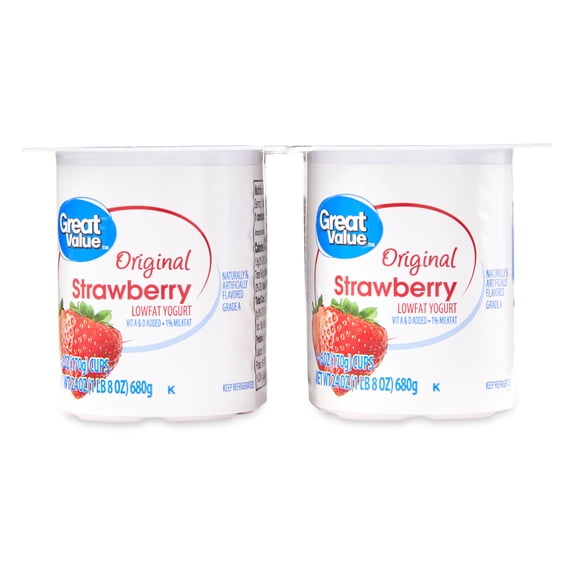 Great Value Original Strawberry Low-fat Yogurt, 6 oz, 4 Count