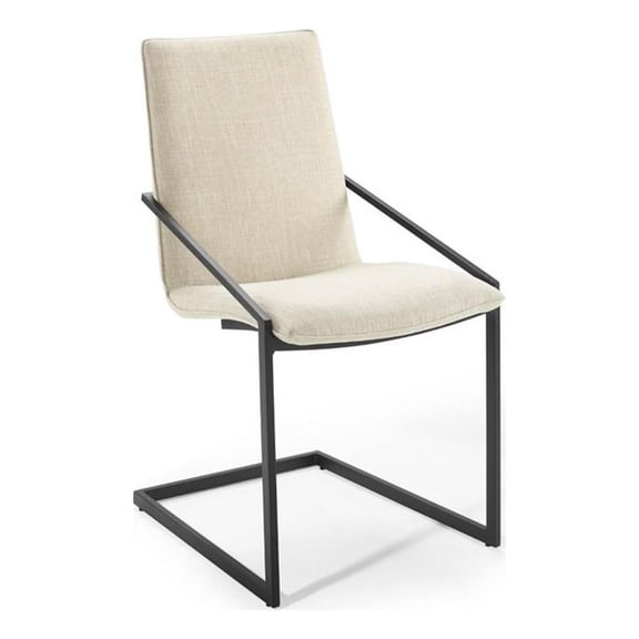 Maklaine 20.5" Fabric and Stainless Steel Dining Armchair in Black/Beige