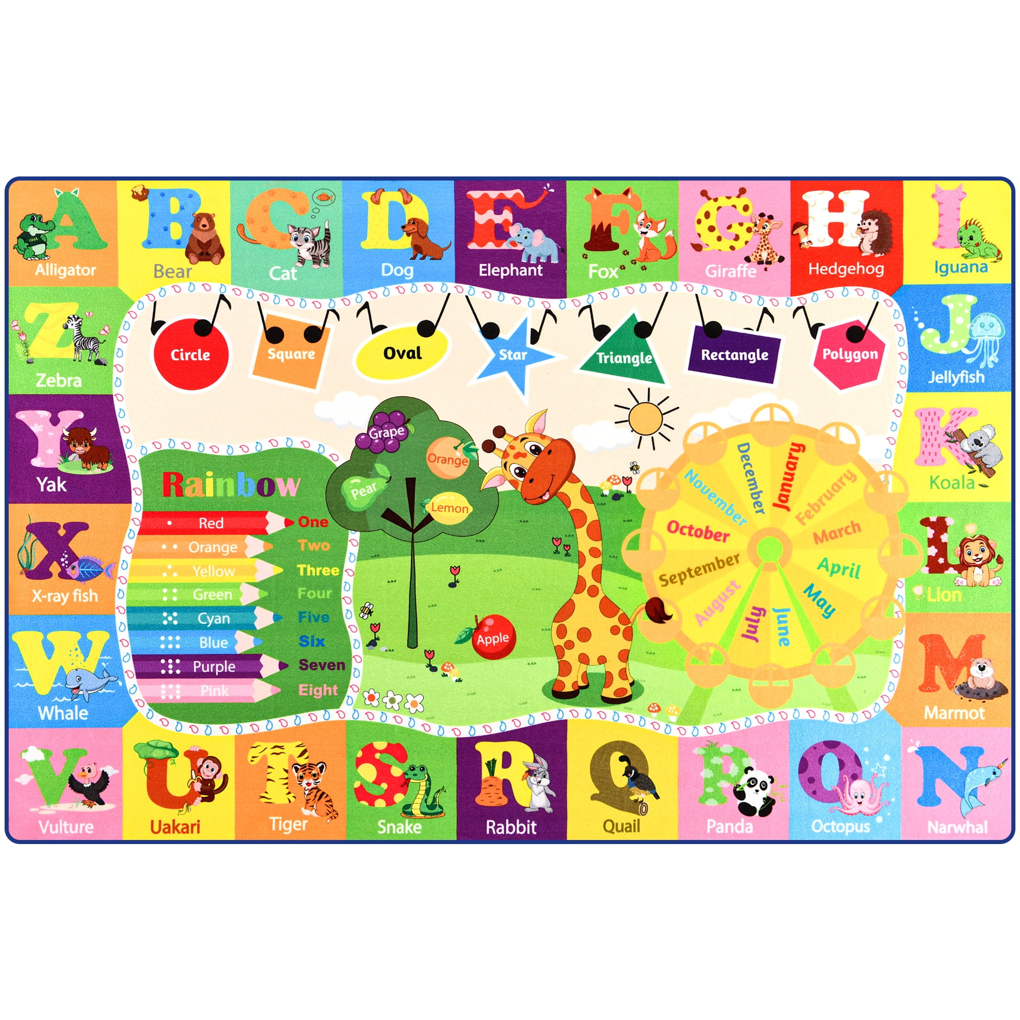 Dwelke Kids Rugs Animals Educational Carpet Play Rug for Playroom Mat Alphabet Area Rug, Cute Cartoon Daycare Supplies, Kids Gift for Playroom,Bedroom and Nursery 4'x6'