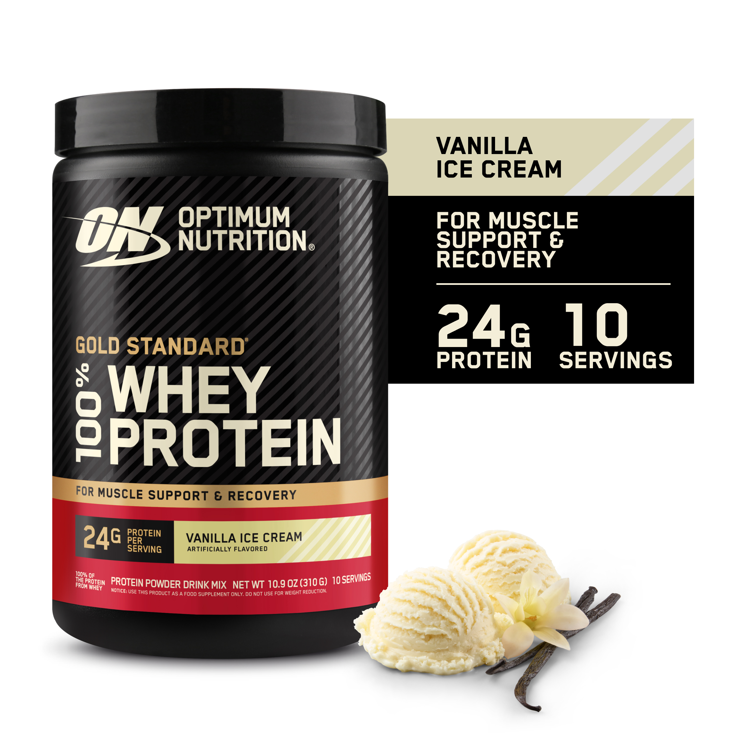 Optimum Nutrition Gold Standard 100% Whey Protein Powder, Vanilla Ice Cream, 10 Servings