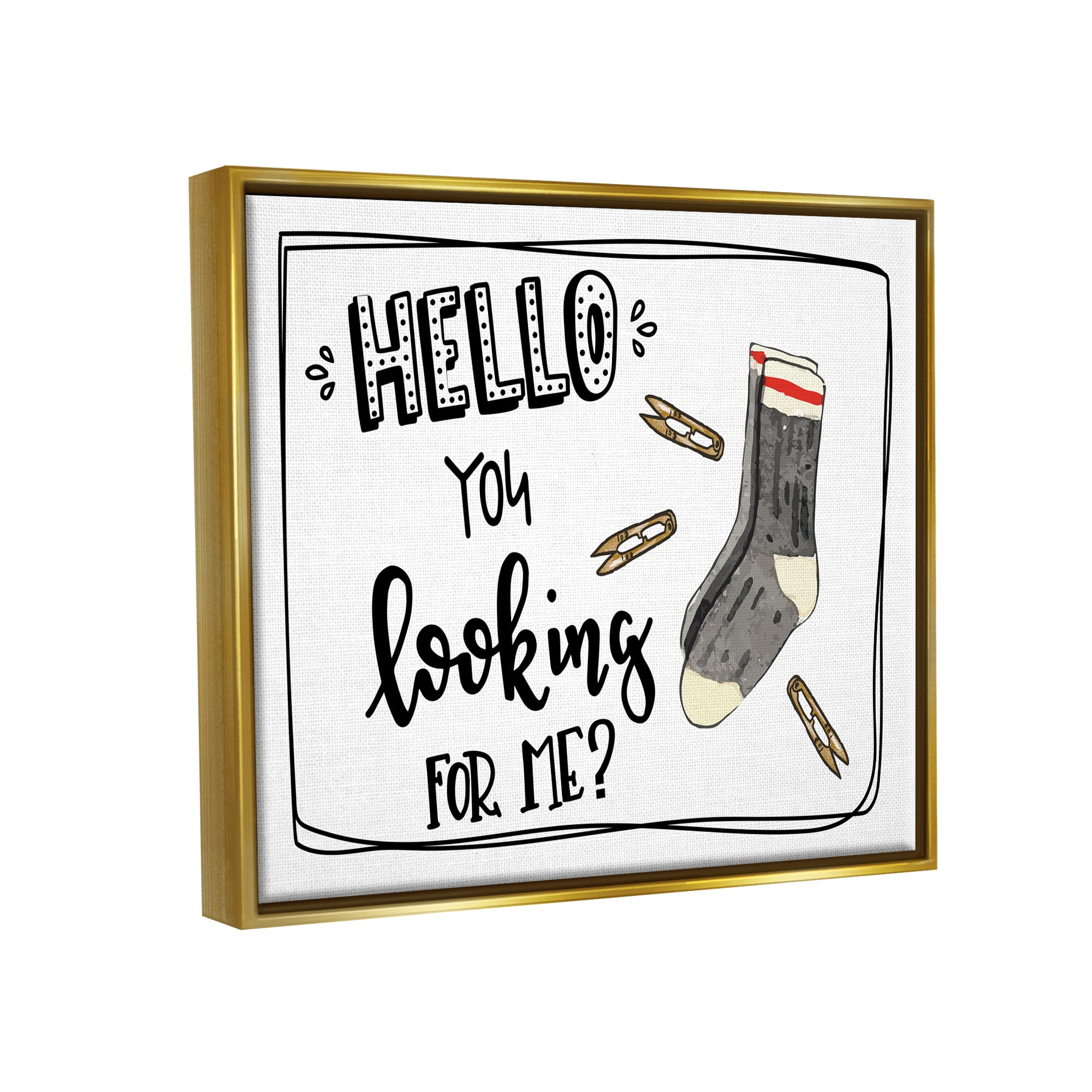 Stupell Hello Looking For Me Missing Sock Laundry Typography Painting Gold Floater Framed Art Print Wall Art