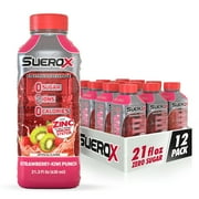 SueroX Zero Sugar Electrolyte Drink for Hydration and Recovery, Strawberry-Kiwi Punch, 21 oz ,12 ct