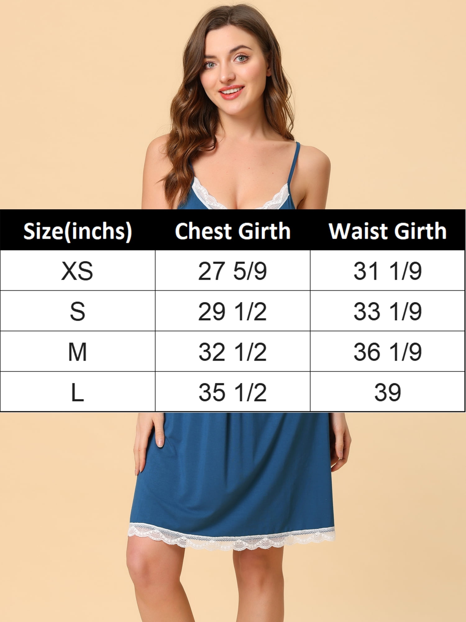 Unique Bargains Women's Pajama V Neck Lace Sexy Nightdress Stretchy Lounge Dress