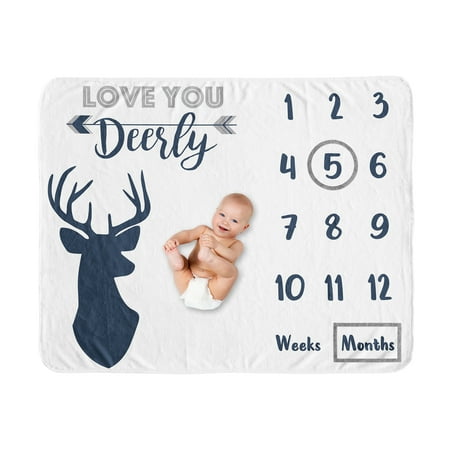 UPC: 0846480087311 | Stag Navy and White Milestone Baby Blanket by Sweet Jojo Designs