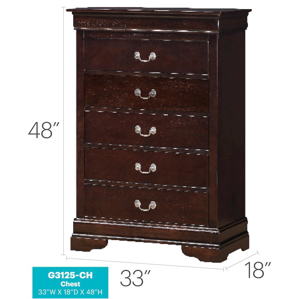 Glory Furniture Louis Phillipe Chest in Cappuccino Color