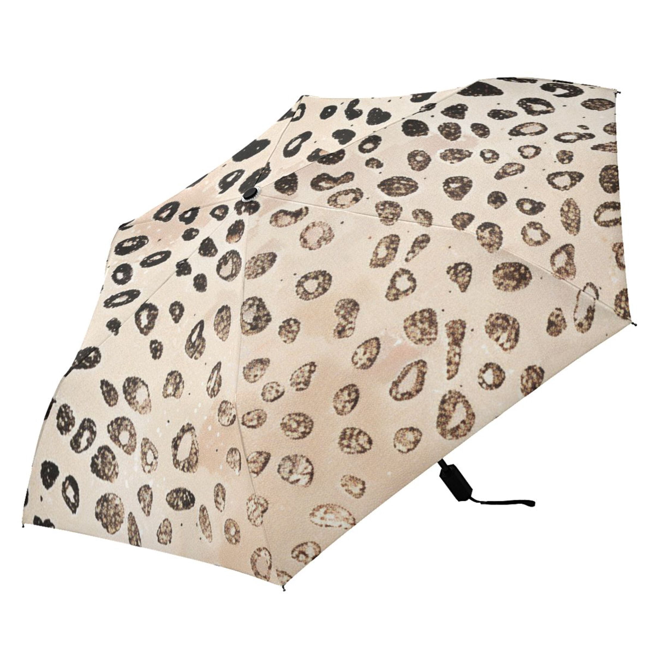 ALAZA Plain Cheetah Glitter Print UPF 50+ Compact Folding Umbrella for Rain Travel Umbrella Packable
