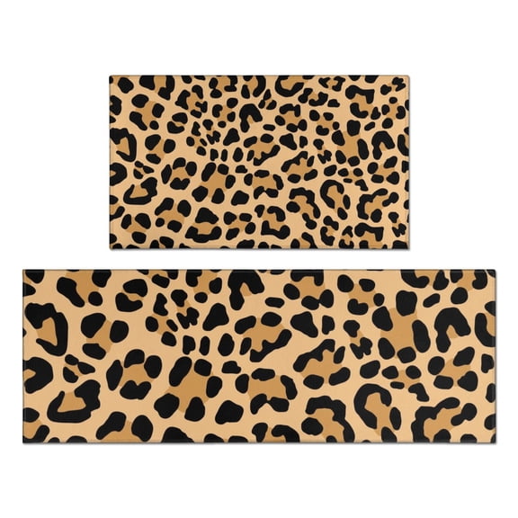 Beige and Black Of Leopard Print Kitchen Rugs Sets Of 2,Anti Fatigue Kitchen Mat Rugs Non Slip Washable,Decorative Kitchen Floor Mats for Kitchen,Sink,Laundry,17"x30" 17"x47"