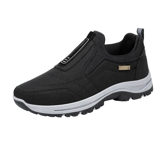 pwidon Men's Slip On Hiking Shoes Non Slip Rugged Outsole Outdoor Walking Casual Work Trail Sneakers Black 39