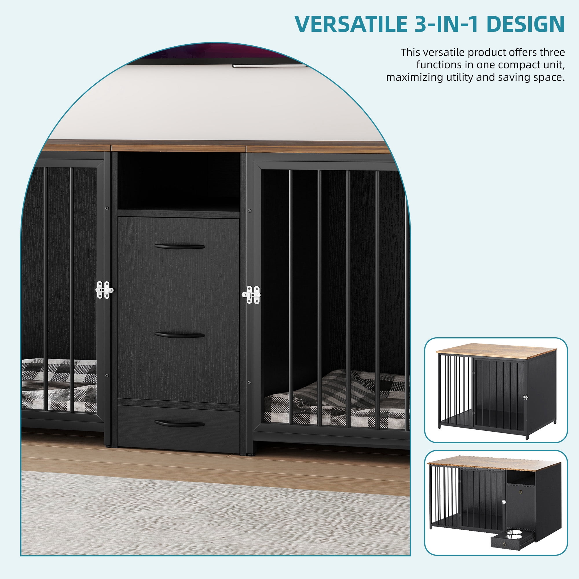 Uforic 40.1" Modern Dog Crate with Single Room, Heavy Duty Dog Cage with Large Tabletop for Medium Dogs, Black