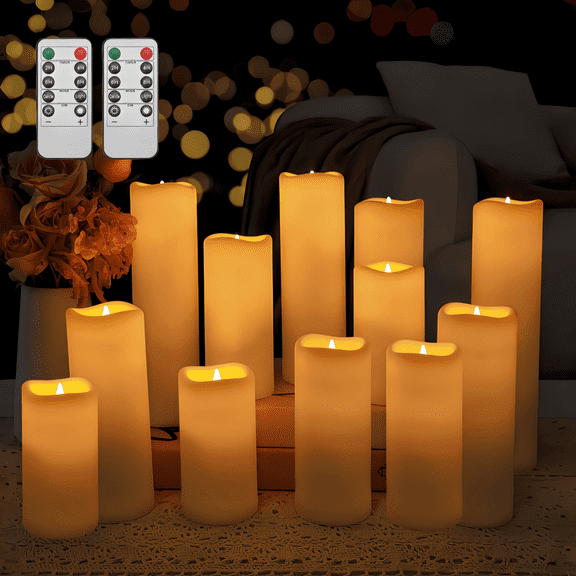 Goyuon 12-Pack Decorative Waterproof Flameless LED Candle Lights with Remote & Timer, Electronic Candles for Home, Garden, Christmas, Halloween & Party Decor