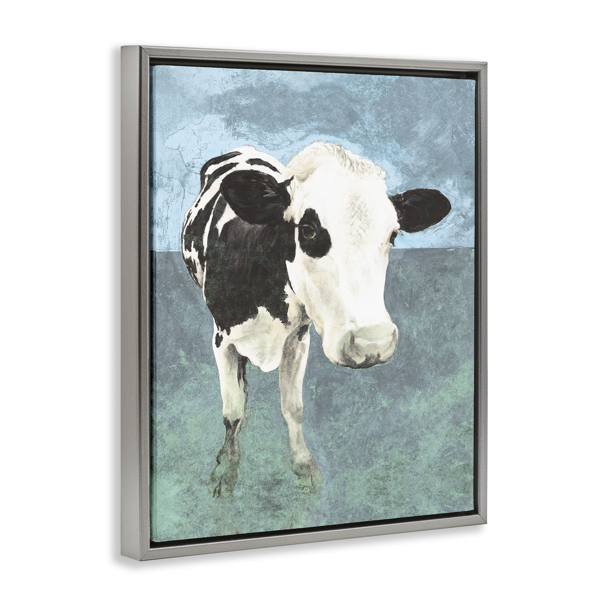 Stupell Industries Simple Farmhouse Cow Animals & Insects Painting Gray Floater Framed Canvas Art Print Wall Art, 25 x 31