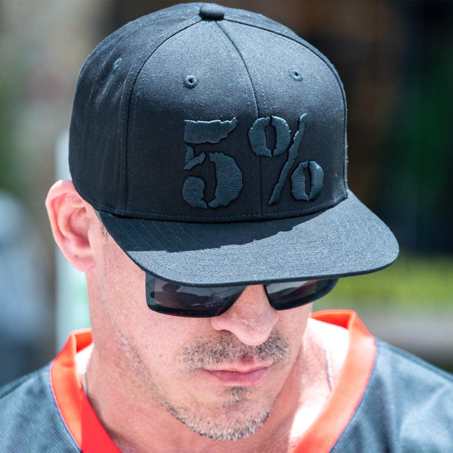 5% Nutrition Rich Piana Black Trucker Hat, Snapback Baseball Hat - Adjustable Flexfit Flat Bill Cap for Men and Women, Embroidered Black 5 Percent Logo