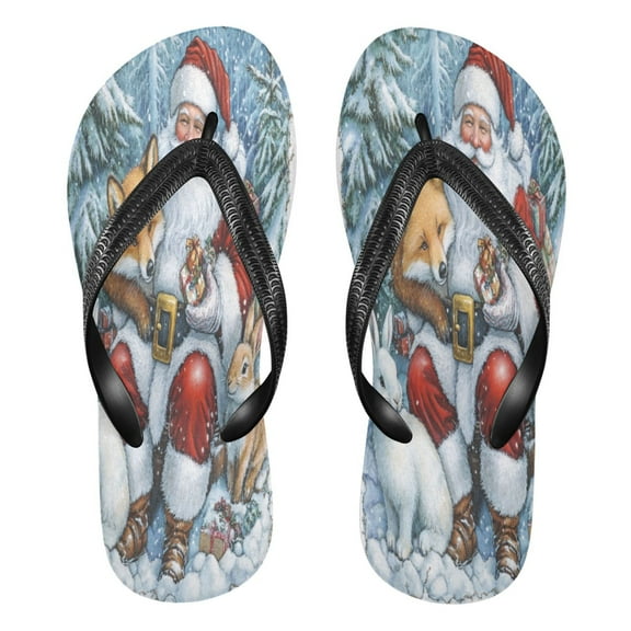 YAZAOOSummer Flip Flops Creatively Santa's Woodland Friends Simple Beach Sandals