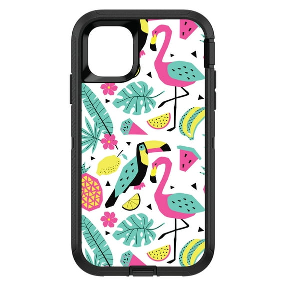 DistinctInk Custom SKIN / DECAL compatible with OtterBox Defender for iPhone 11 Pro (5.8" Screen) - Summer Graphics - Flamingo Toucan Pineapple