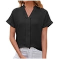 thumbnail image 2 of Ersazi Workout Clothes for Women Sets Fashion Casual Women's Solid Short Sleeve V-Neck T-Shrit Top Blouse Black Xl, 2 of 6