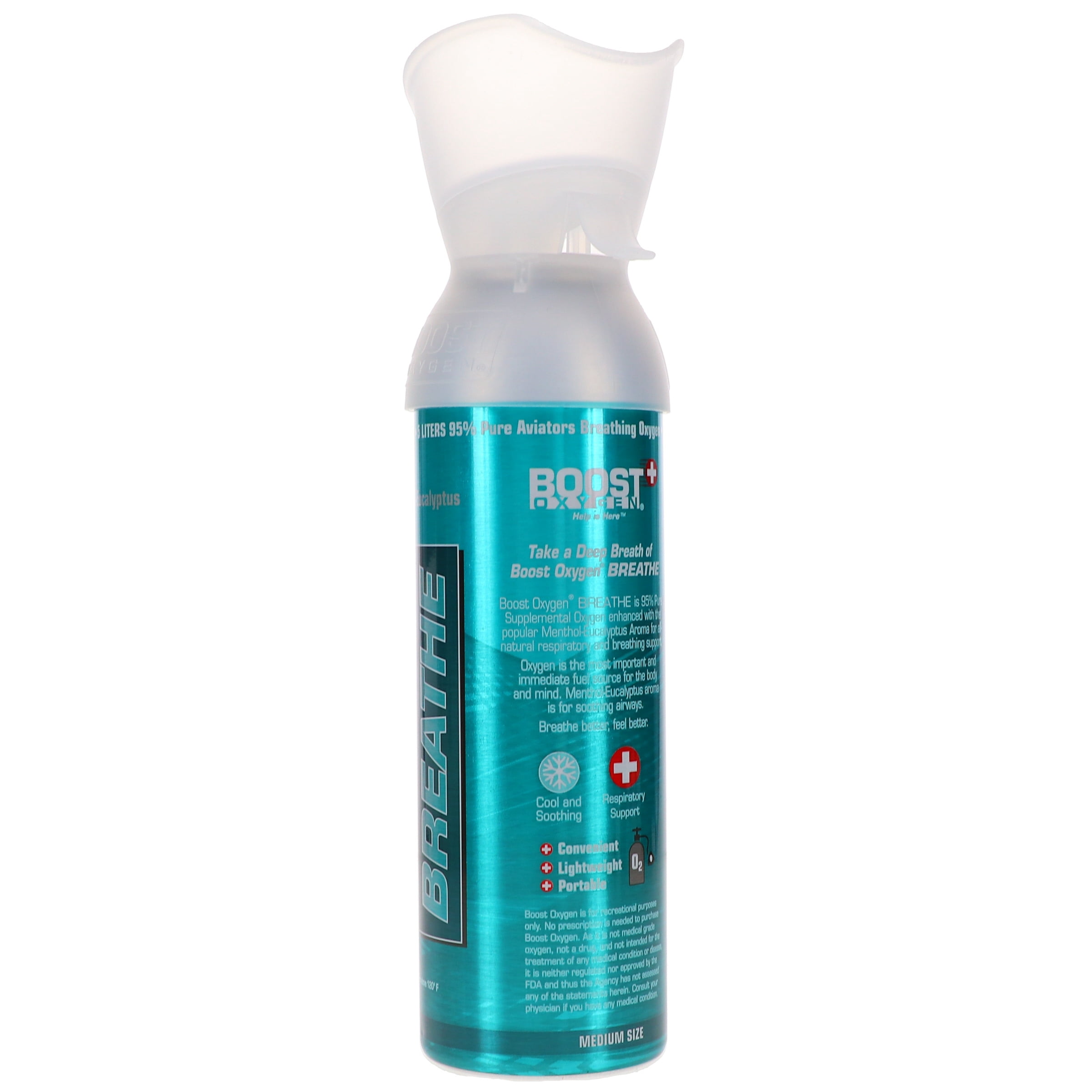 Boost Oxygen Supplemental Canned Oxygen BREATHE Menthol-Eucalyptus Medium 5 Liter, 1 pack, Model 603