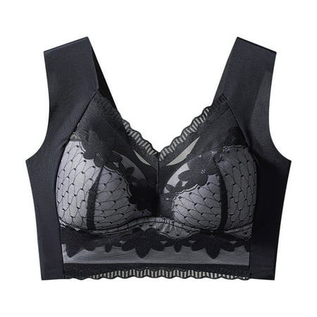 Ukumplol Womens Bras Underwear Women s Wide Straps without Ring Gathered to Collect Side Breasts Large Size Tank Top Non Marking Bra Sports Bra Push Up Bras for Women Wireless Bra Black 3XL