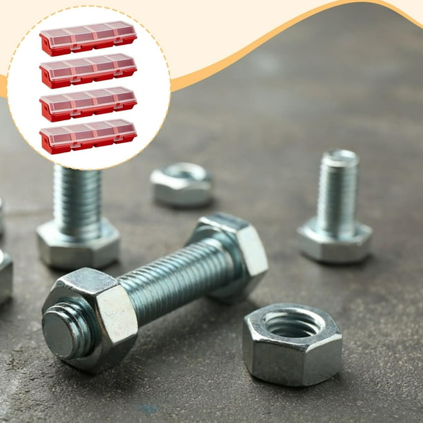Organizador de tornillos de 4 piezas, organizador de almacenamiento, divisor, 4 compartimentos, contenedores, cajas, estuches para artículos pequeños, Rojo