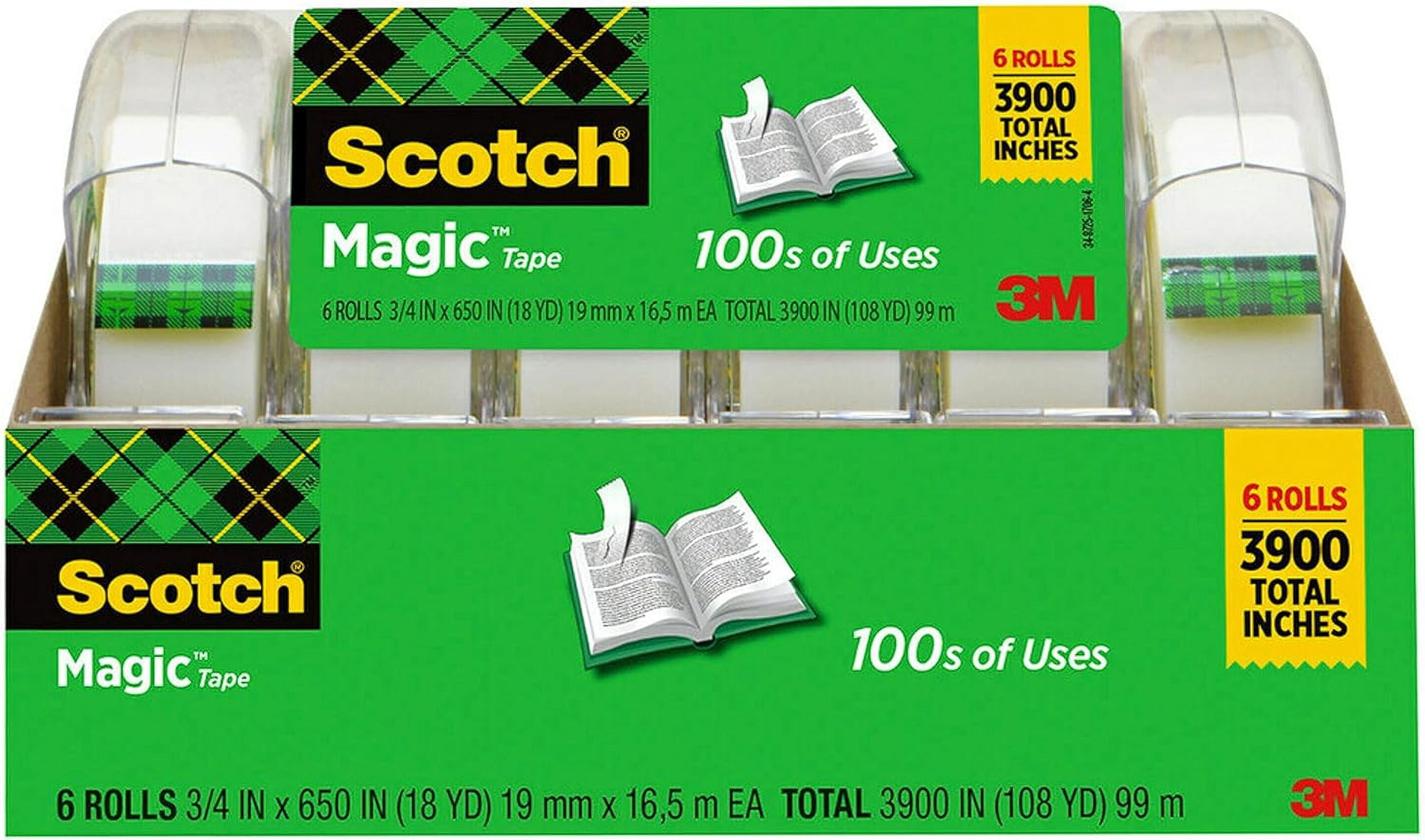BASVWEB Scotch Magic Tape, Invisible, Home Office Supplies and Back to School Supplies for College and Classrooms, 6 Rolls with 6 Dispensers