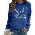 thumbnail image 5 of Women's Sweatshirt Long Sleeve Crew Neck Christmas Printed Pullover Tops Winter Loose Casual Cozy Soft Fall Women's Sweatshirts Blue M, 5 of 5