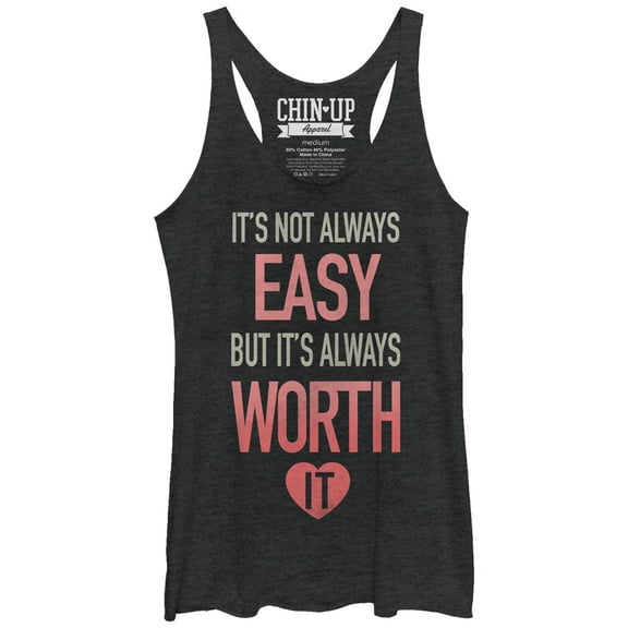 Women's CHIN UP It's Not Always Easy  Racerback Tank Top Black Heather Large
