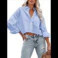 thumbnail image 2 of Camisas de Mujer con Botones, Tops Casuales de Larga, Blusa con Solapa y Bolsillo en el Pecho Azul M, 2 of 8