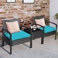 thumbnail image 2 of Patiojoy 3 Pieces Patio Furniture Set Outdoor PE Rattan Conversation Set w/ Tempered Glass Table & Removable Cushions Turquoise, 2 of 9