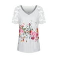 thumbnail image 3 of Enwejyy Womens Summer Lace Stichting Short Sleeve V-Neck Floral Printed Pullover Basic T-Shirts, 3 of 4