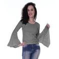 thumbnail image 3 of Moomaya T-Shirt à Manches Longues Évasées pour Femmes, Col Rond, Uni, Coupe Décontractée, T-Shirt d'Été, 3 of 6
