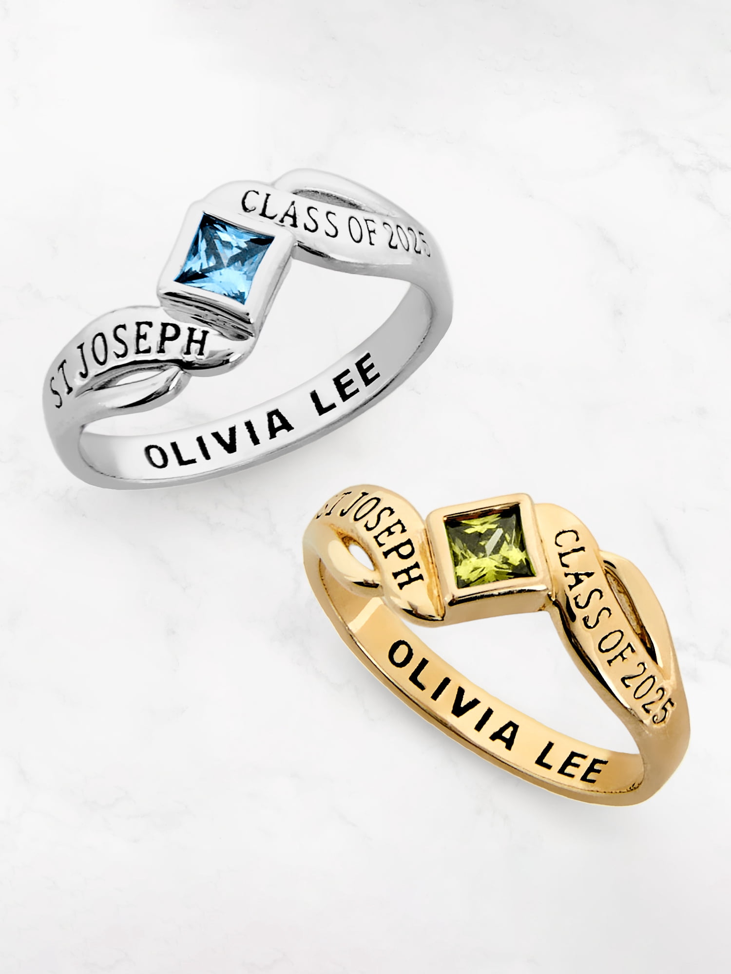 Order Now for 2025 Graduation, Freestyle Women's Bypass Princess Cut Birthstone Fashion Class Ring, Sterling Silver, Personalized, High School or College