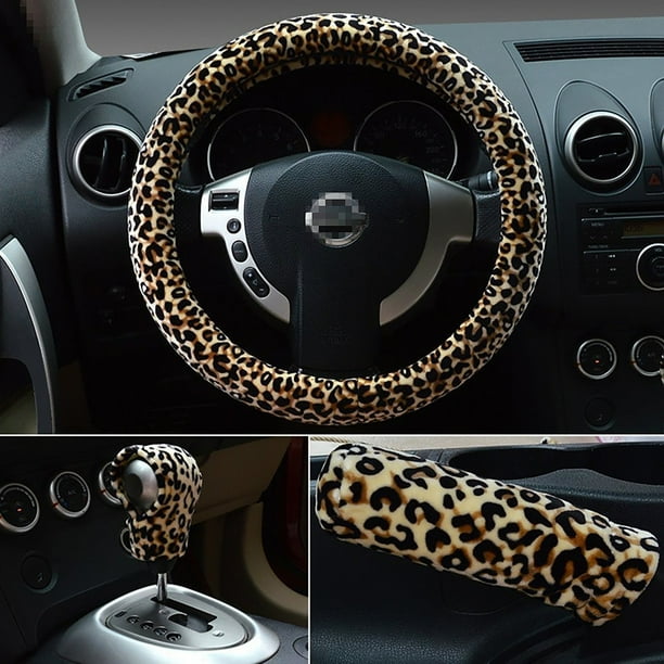 Fiudx Funda de Volante de Leopardo, Antideslizante y Resistente Al Calor, con Fundas para Freno y Cambio de Marchas, Duradera y Fácil de Limpiar, Mejora El Interior Del Coche, Ajuste Universal, Tamañ