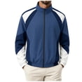 thumbnail image 2 of Men's Color Block Zip Up Windbreaker Jacket Stand Collar Active Sport Coat Oxford Cloth with Pockets for Casual Daily Wear Travel Fall Winter, Blue, L, 2 of 4