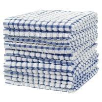 Unique Bargains Cotton Checked Hand Towels Dishcloths Set Dish Kitchen Towels Pack of 12 Blue 12" x 12"