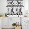 thumbnail image 3 of Farmhouse Chicken Star Wood Board Curtain Tier and Valance Set 3 Piece, Black White Checkered Style 3-inch Rod Pocket Window Tier Curtains Valance for Kitchen Living Room, 3 of 9
