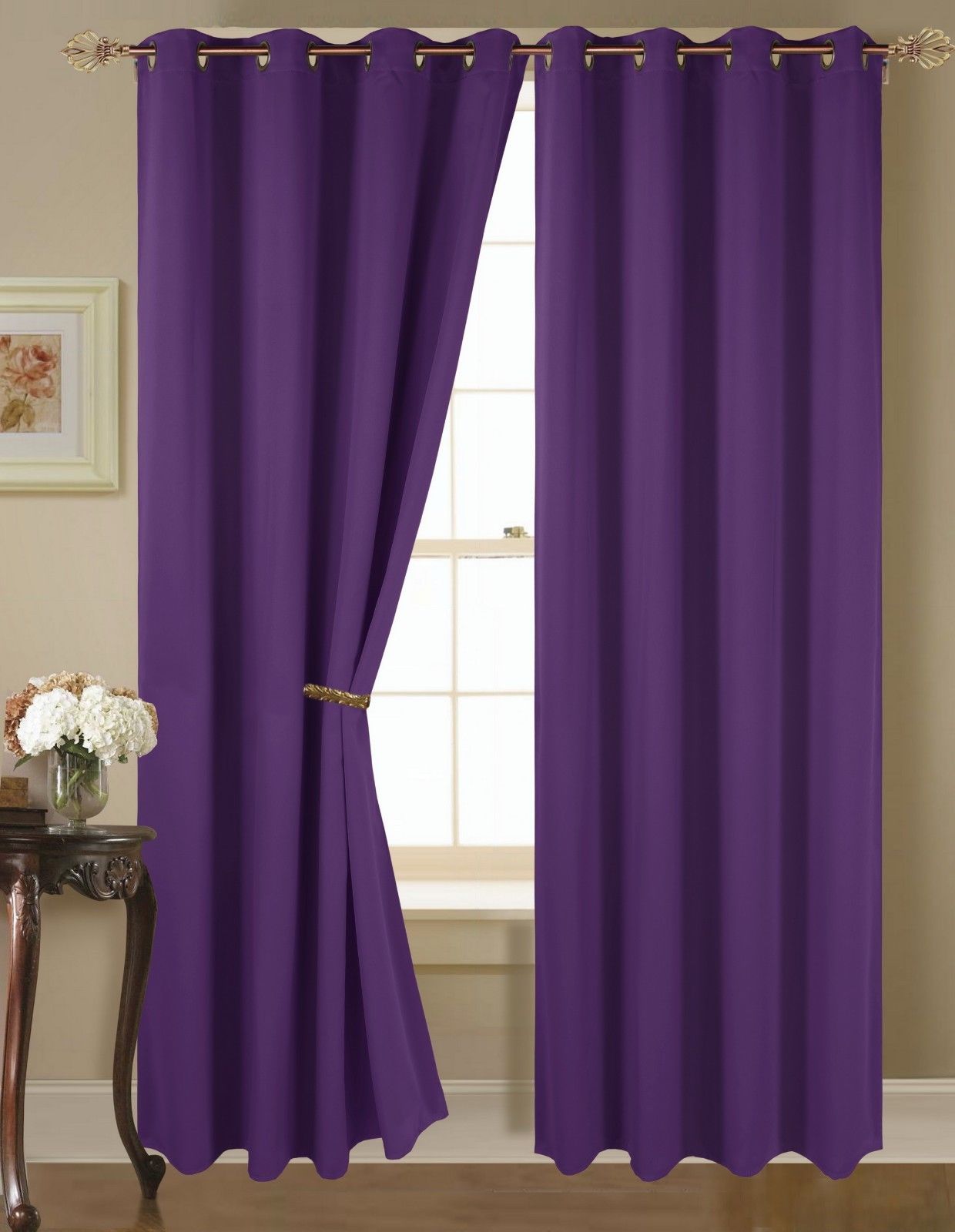 (K68) PURPLE 2Piece Indoor and Outdoor Thermal Sun Blocking Grommet Window Curtain Set, Two (2
