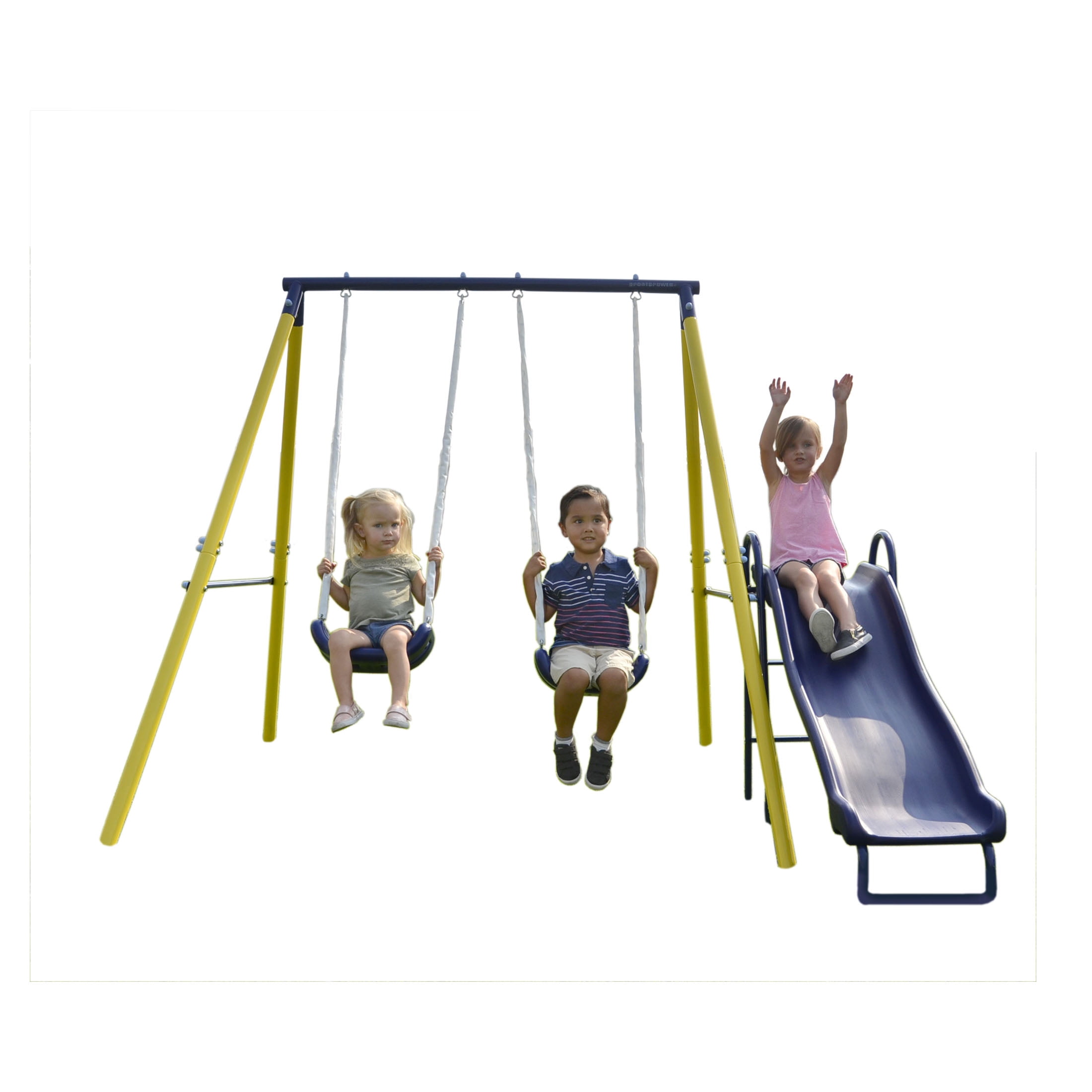 Sportspower Power Play Time Metal Swing Set with 5ft Heavy Duty Slide and Two Sw 