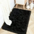 thumbnail image 3 of YJ.GWL Fluffy Faux Sheepskin Plush Area Rug Soft Fuzzy Rugs Floor Carpet for Bedroom Living Room, 3'x 5',Black, 3 of 7
