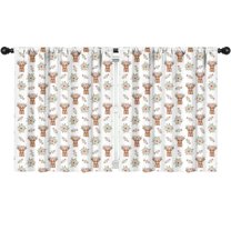 Blackout Kids Curtains,White Highland Cow Flower Pattern Childrens Insulated Curtains Set Of 2,Bedroom Essentials,Toddler Room Decor 52"x63"